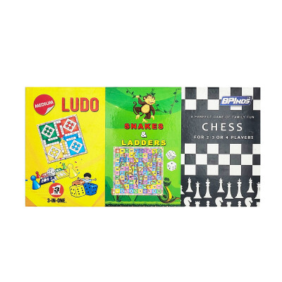 3 in 1 Ludo Game Set: Snakes and Ladders and Chess BPInds