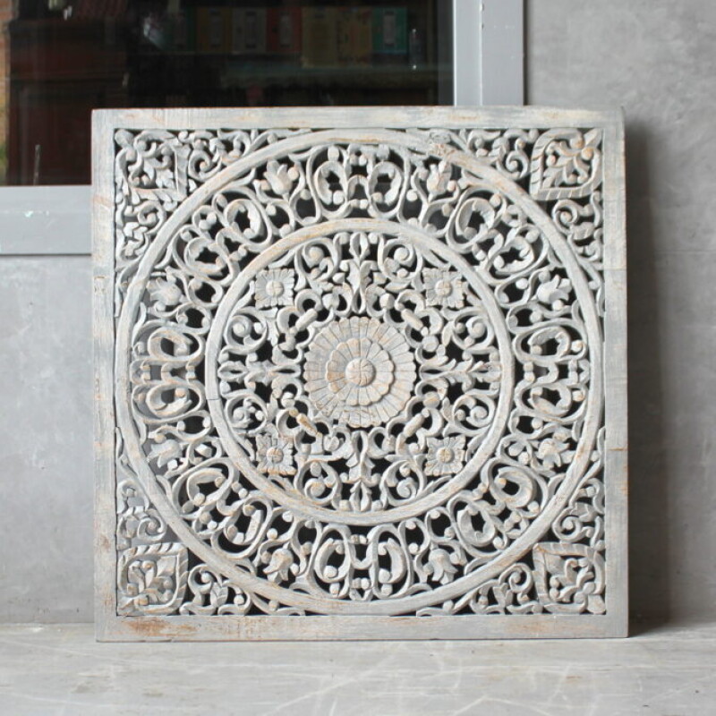 CARVED SQUARE WOODEN DECORATIVE PANEL