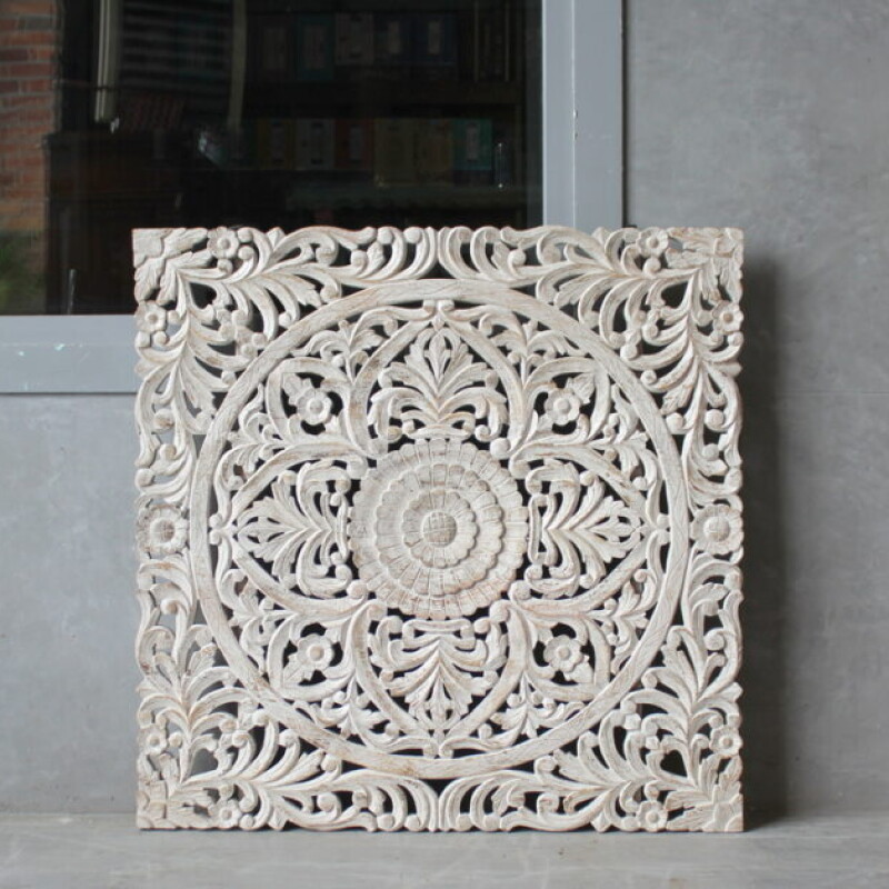 CARVED SQUARE WOODEN DECORATIVE PANEL