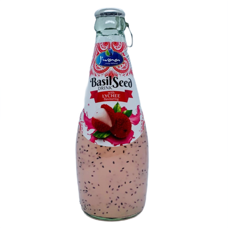 JIVAA BASIL SEED DRINK WITH LECHEE FLAVOR – drink with basil seeds and lychee 290ML